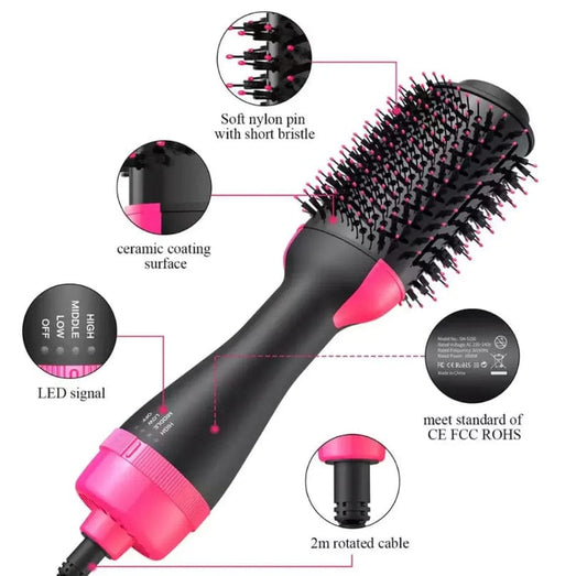 One Step Hot Air Brush 4 In 1 Hair Dryer, Straightener, Curler And Volumizer - Professional Styling Tool For Smooth Shiny Hair At Home